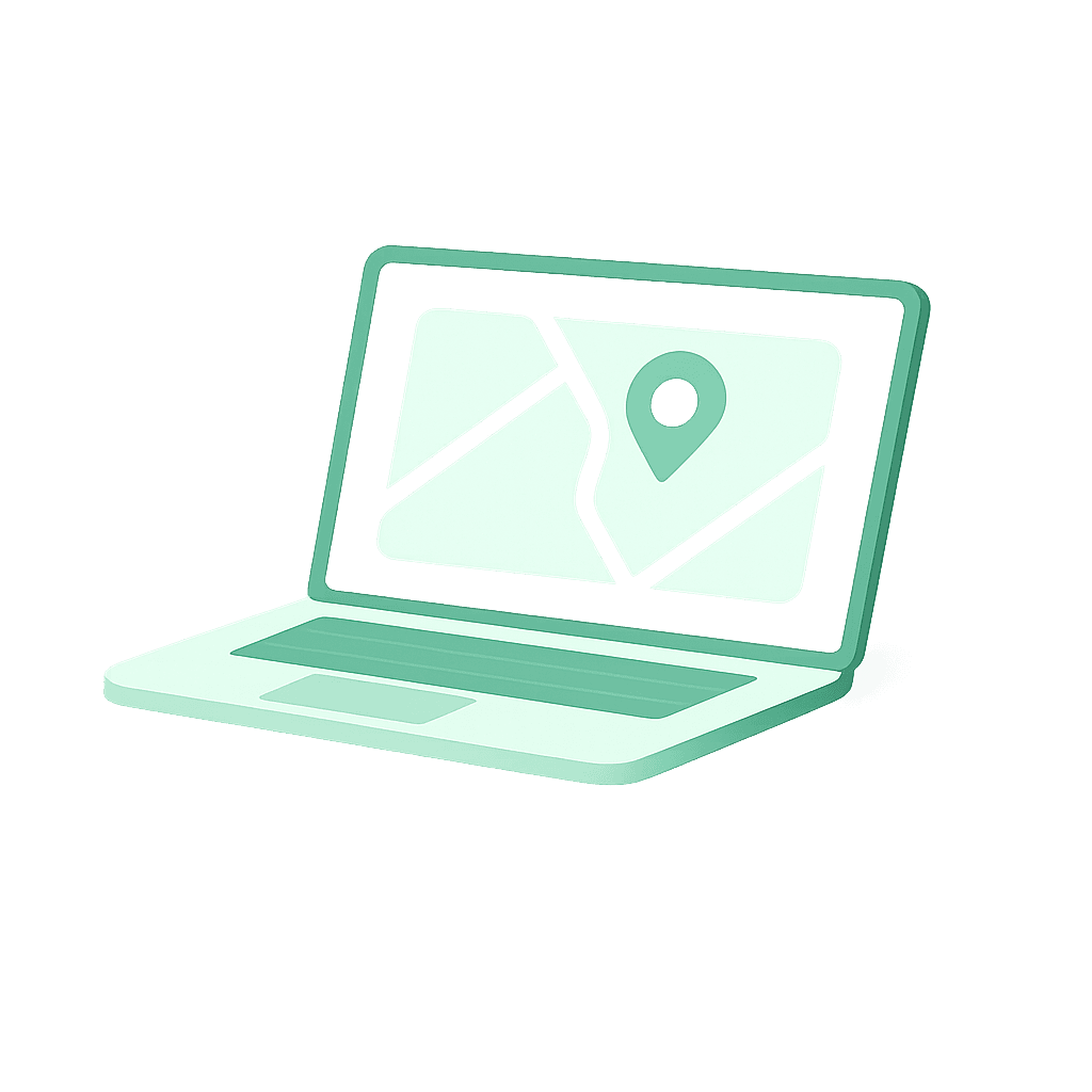 Laptop showing a map with a rental location